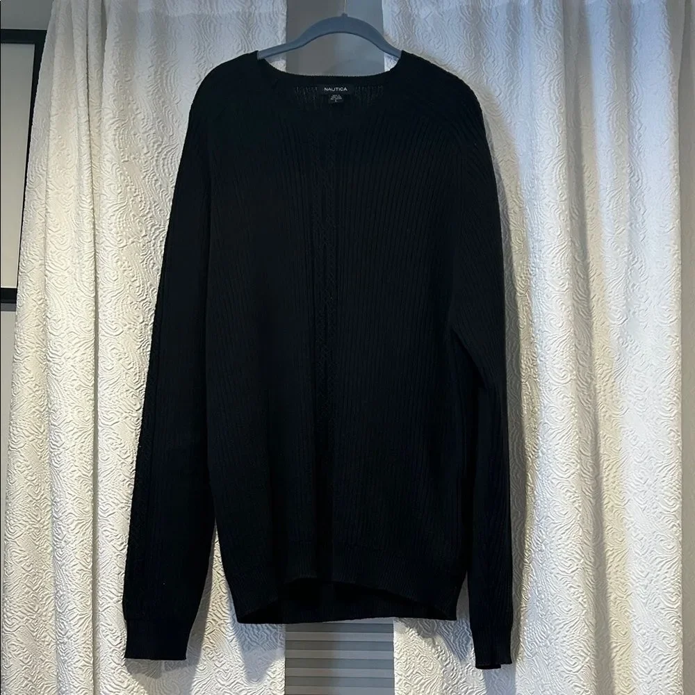 Nautica Men's Black Ribbed Crewneck 100% Cotton Sweater